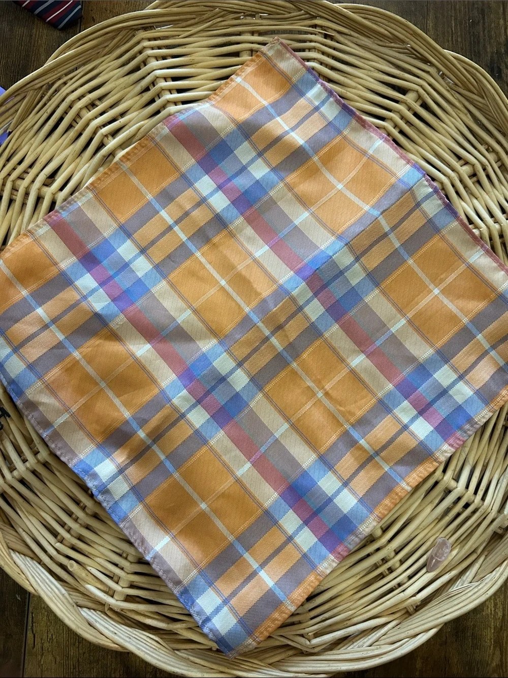 Izod Orange Multi Plaid Bow Tie and Pocket Square Set
